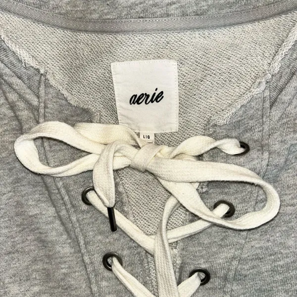Aerie Oversized Crew Lace Up Front Sweater Sz LG - Image 2