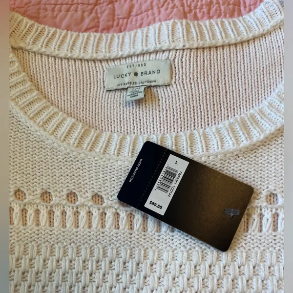 Lucky Brand Long Sleeve White Lightweight Sweater Size L Large - Image 7