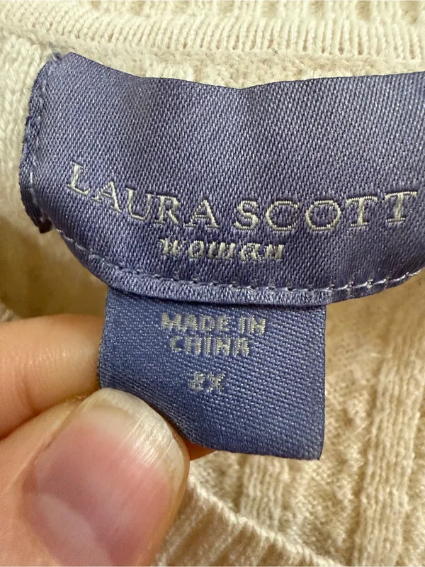 Laura Scott Woman 2X Cream Cable Knit V-Neck Sweater - Image 3