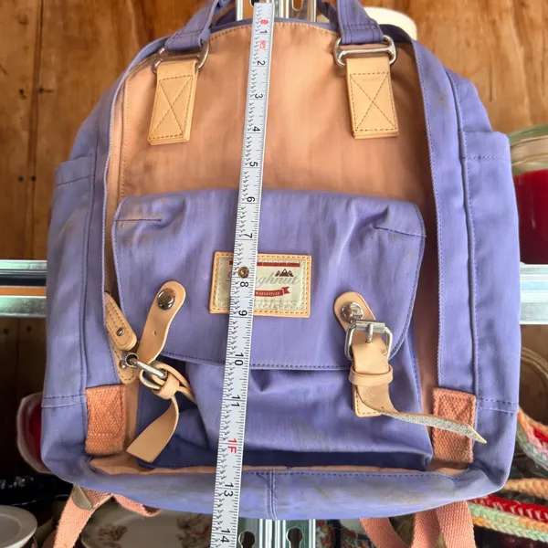 Doughnut Macaroon Backpack Purple Peach Nylon Leather Trim Outdoor Adventure Bag - Image 6