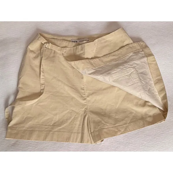 Zara Wrap Cargo Skort Womens XS Beige Sand 100% Cotton Utility Mini Skirt Shorts - Image 8