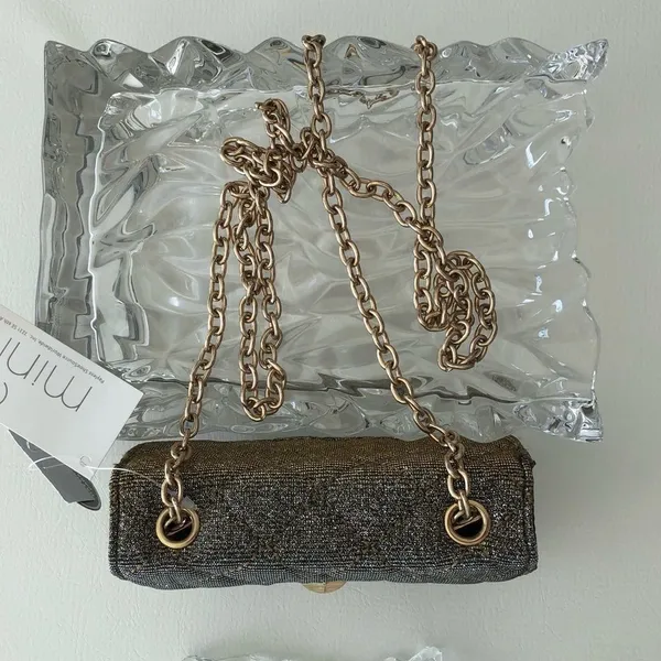 LONG CHAIN CROSSBODY GOLD GLITTER SHOULDER BAG Purse Evening Occasion Bag - Image 10