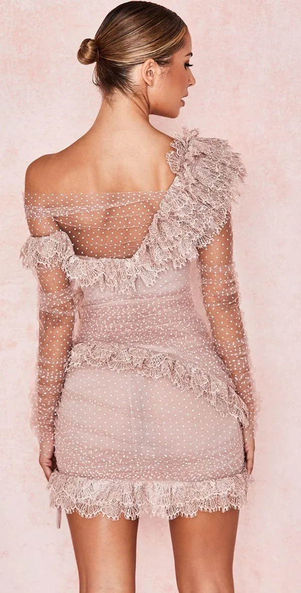 House Of CB Sorrel Blush Lace Frill Mini Dress Size XS NWT - Image 5