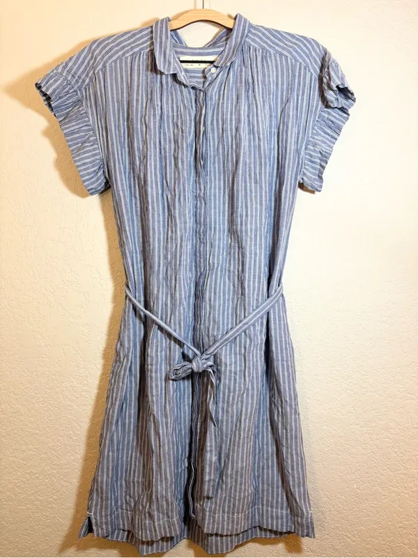 Anthropologie Isabella Sinclair Piper Blue White Stripe Ruffle Sleeve Dress Sz M - Image 6