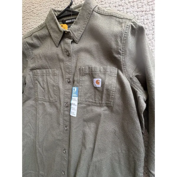 Carhartt Rugged Flex Relaxed Fit Long Sleeve Button Up Shirt Women's L Green NWT - Image 4