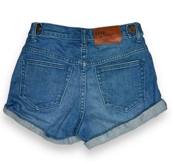 NWOT One X One Teaspoon Blue Harlets Cuffed High Rise Denim Jean Shorts 24 - Image 6