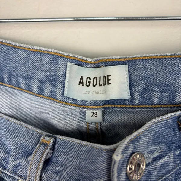 AGOLDE 90's Jean Blue Destroyed Denim Button‎ Fly Ripped Statement Size 28 - Image 9