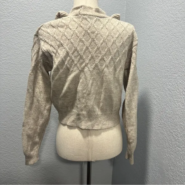 Industry L Cream Ruffle Cardigan Feminine Office Chic Quiet Luxury Sweater - Image 5