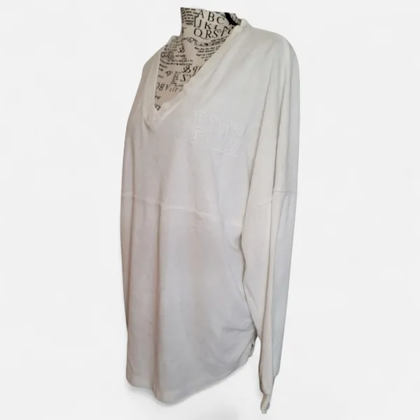PINK Victoria's Secret White V-Neck Sweatshirt - Image 2