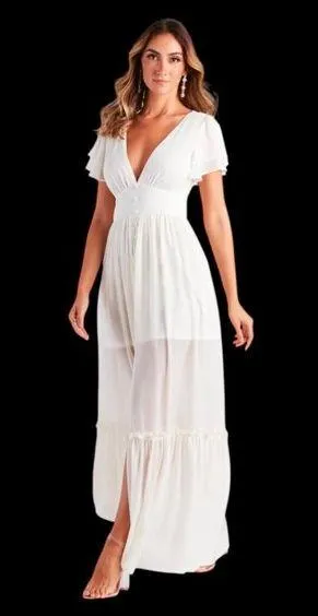 Windsor Summer Daydream Ivory Ruffled Chiffon Maxi Dress (NWT) - Image 2