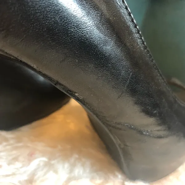 Black Leather Cut Out Peep Toe Pumps - Image 8