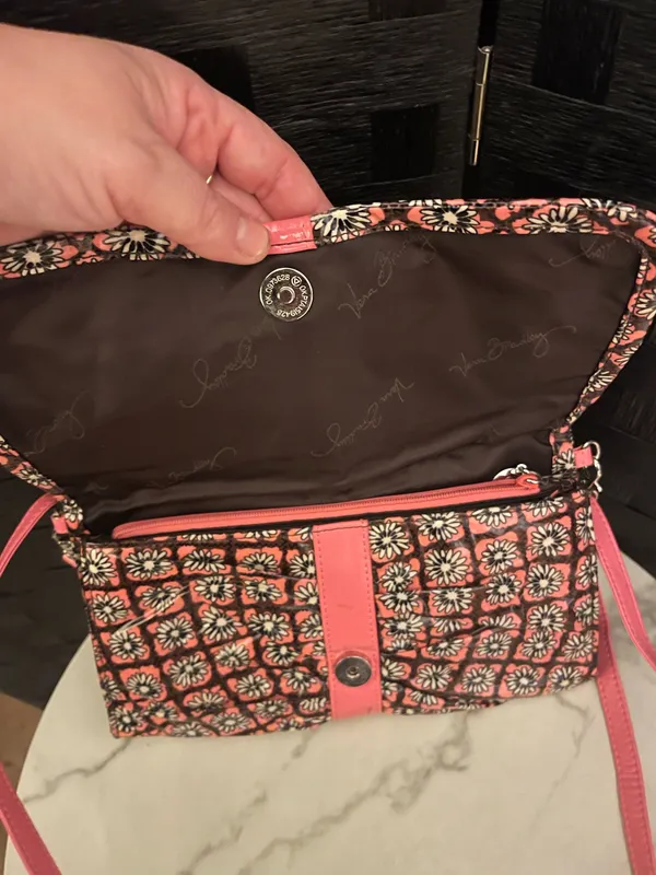 Vera Bradley Pink Brown Crossbody Floral Clutch Bag Vinyl Multiple Wear Classic - Image 9
