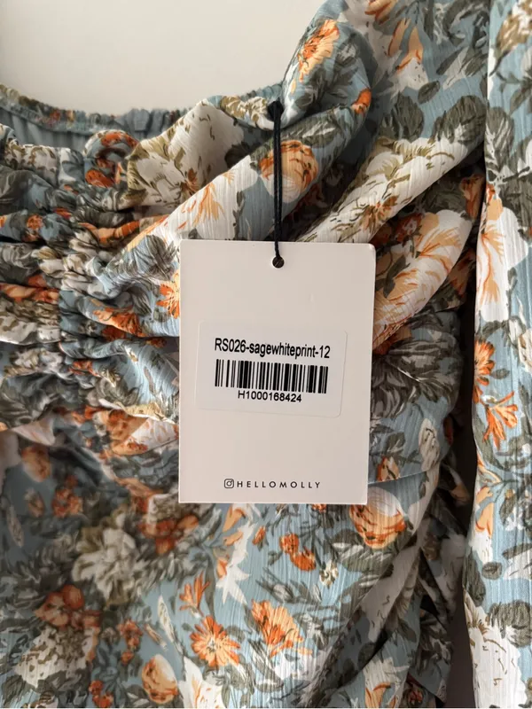 Hello Molly NEW! Basque Country Dress Sage Floral Ruched Mini Dress - Image 6
