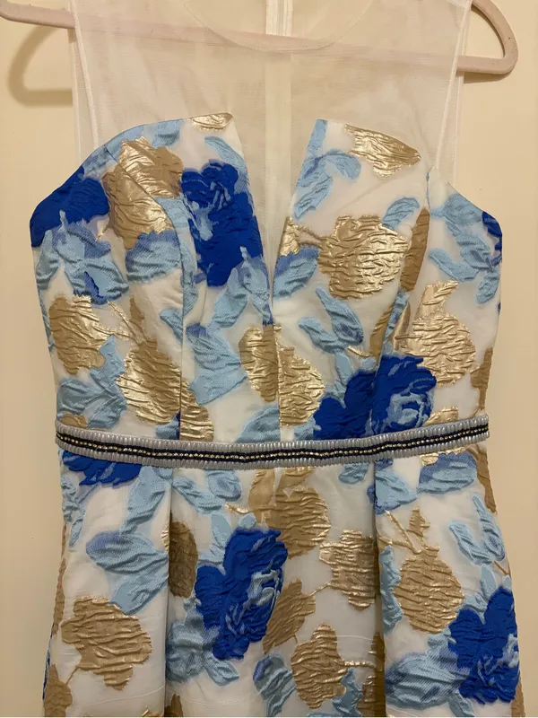Nicole Miller Blue, Light Blue & Gold Floral Fit-and-Flare Dress - Image 2