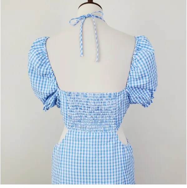 H&M Gingham blue cutout dress - Image 3