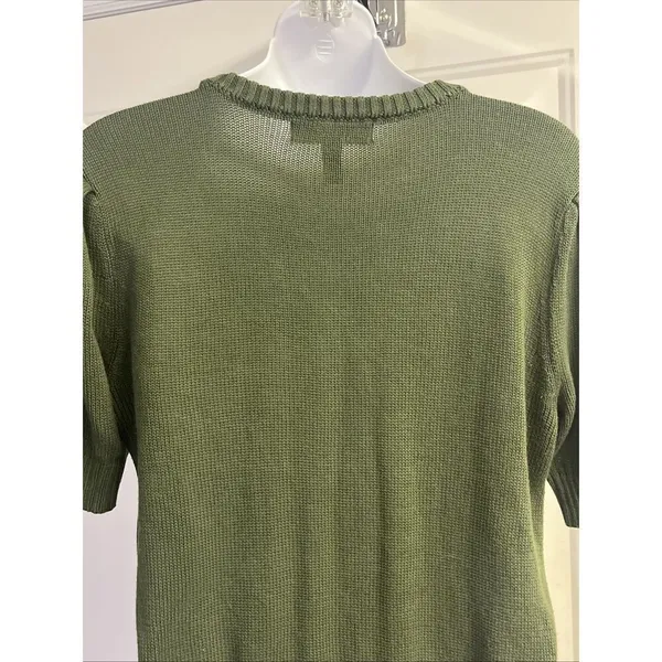 ModCloth Olive Green Knit Puff Short Sleeve Sweater Light Purple Ribbon- Medium - Image 9