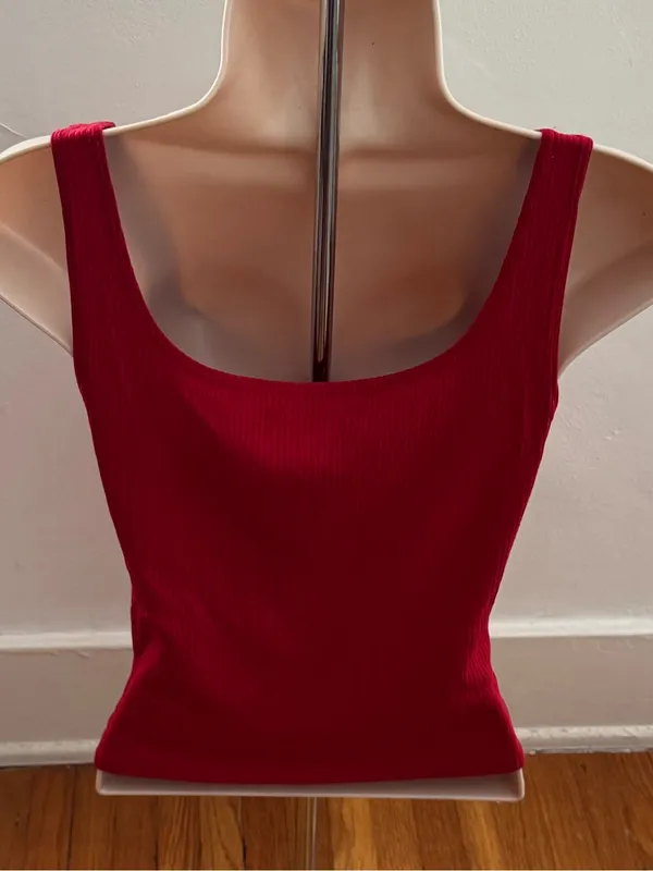 Reformation Carla red ribbed Sleeveless Square-Neck Tank Top, size S Made in USA - Image 8