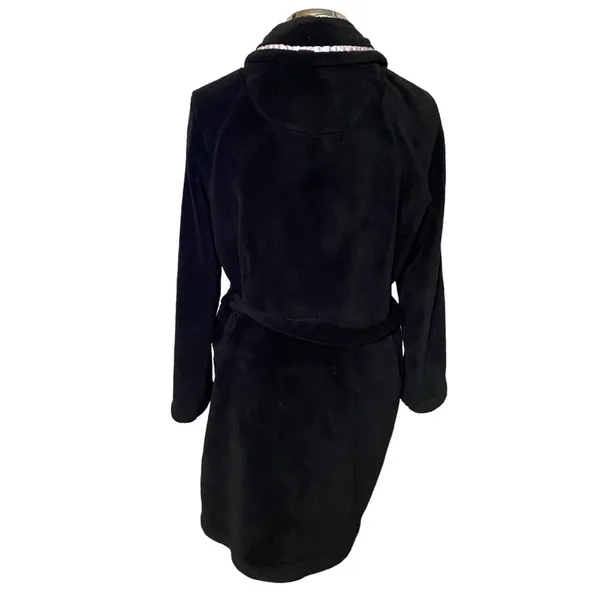 Victoria's Secret Women's Black Plush Hooded with Belt & Embroidered VS Logo M/L - Image 5