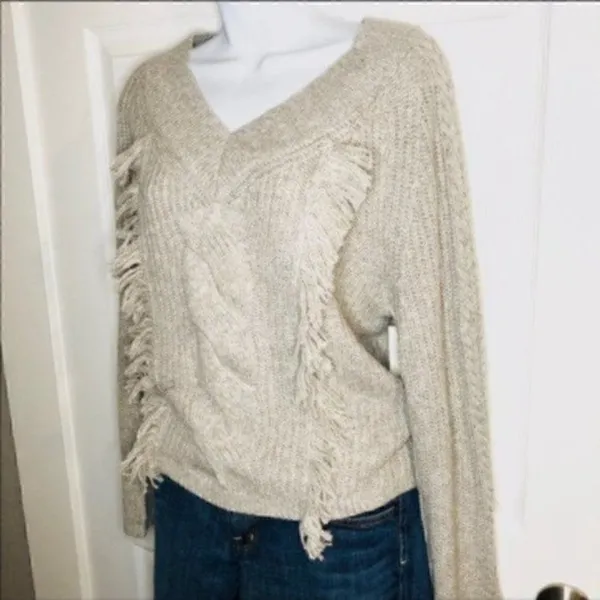 Abound Cable Knit Fringe Sweater Pullover Grey S - Image 3