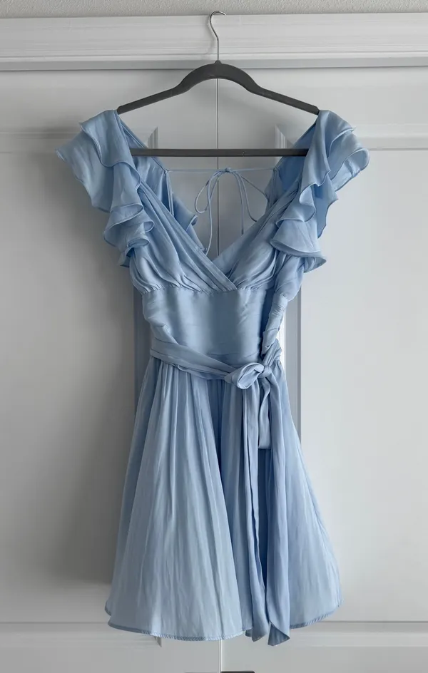 Selfie Leslie Powder Blue Ruffle Sleeve Mini Dress - Image 2