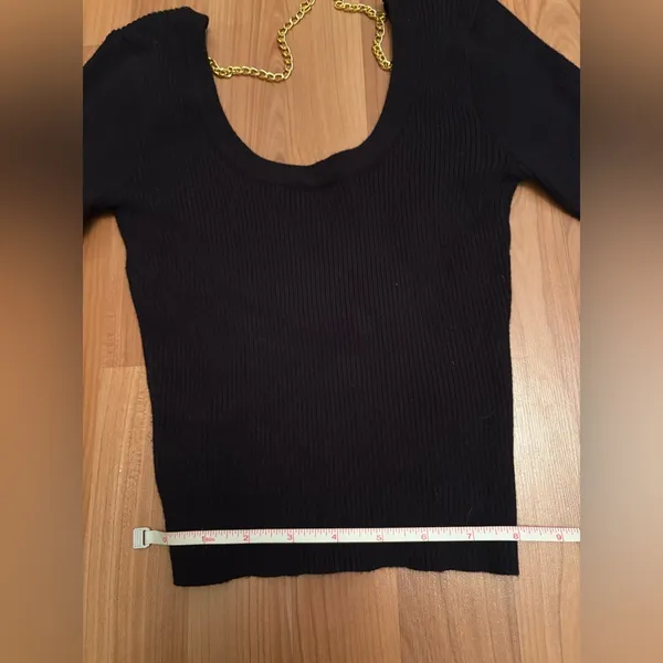 12th Tribe Black Long Sleeve Crop Top with Chain Detail size S - Image 7