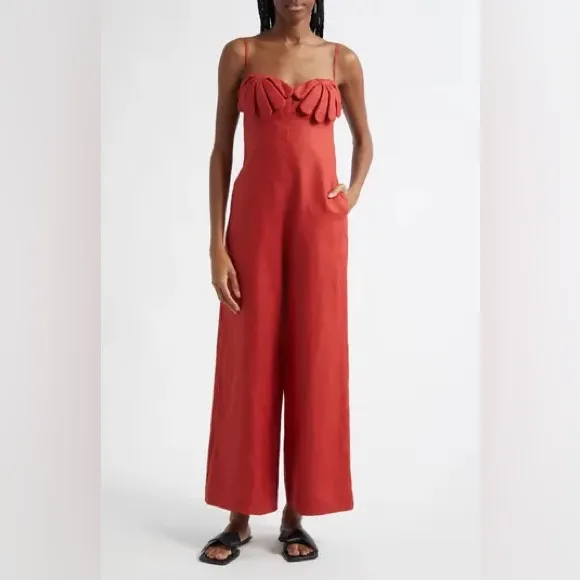 FARM RIO Red Petals Bodice Euroflax™ Premium Linen Jumpsuit, Size Medium , $260 - Image 9