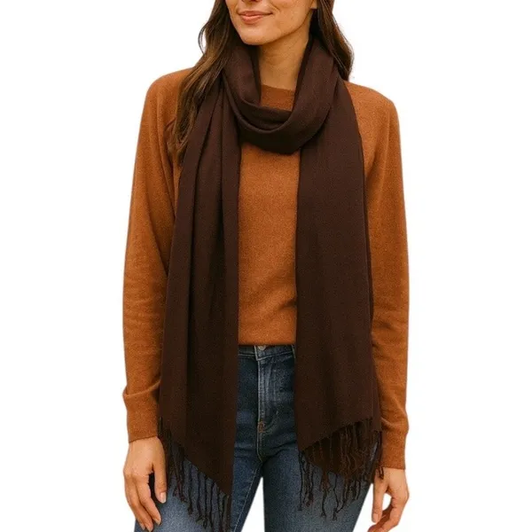 Women’s Bundle 3 Oblong Scarfs Solid Neutral Color Fringe Tan Orange Brown Tan - Image 9