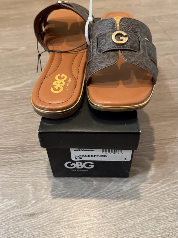 GBG Los Angeles Faceoff Brown Logo Slide Sandals Women’s Size 9M New - Image 3