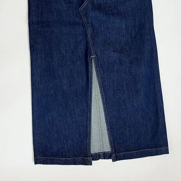 ZARA ZW Collection Denim Midi Skirt Contrast Suede Waistline Blue Pockets Small - Image 4