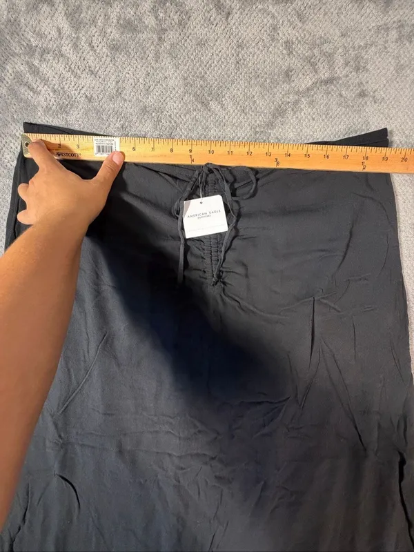 American Eagle Black Maxi Skirt XXL NEW Ruched Tie Front Side Slits Goth Boho - Image 8