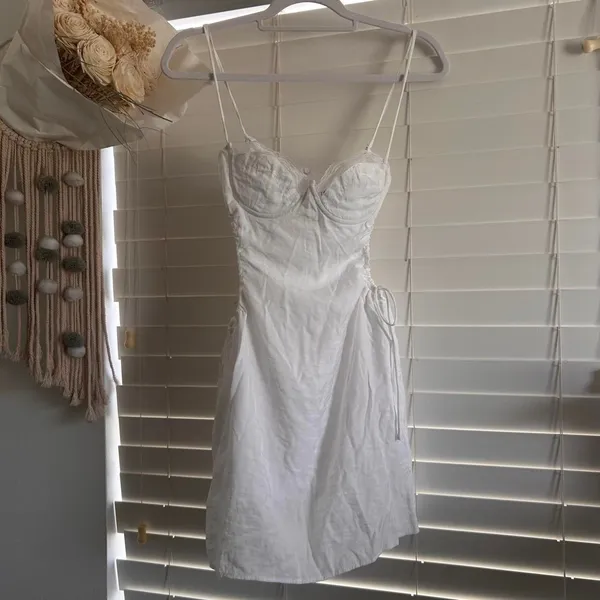 Princess Polly white linen blend lace bustier ruched mini dress XXS - Image 2