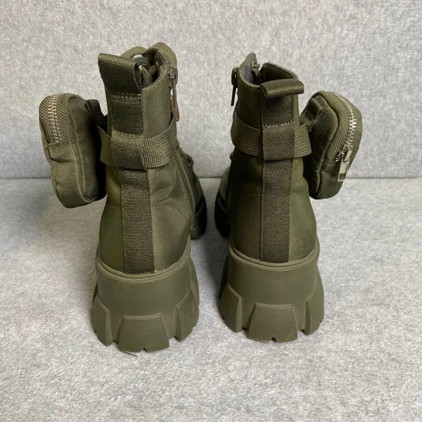 Steve Madden Thora-P Combat Boots Women's Sz 6.5M Olive Green Pouch Lug Sole EUC - Image 4