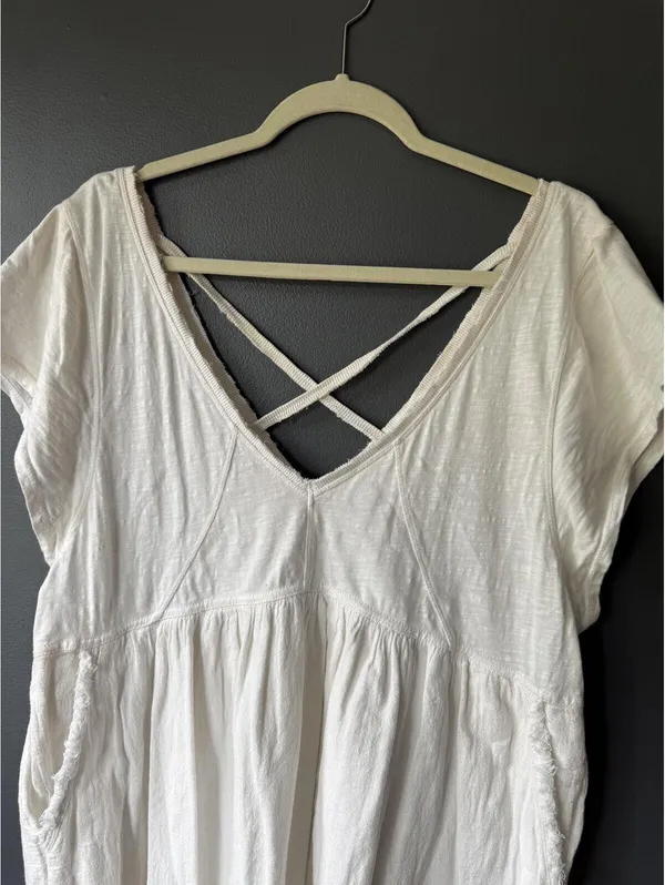 Daily Practice White Eyelet Hem Cross-Back Short Sleeve Dress - Image 4