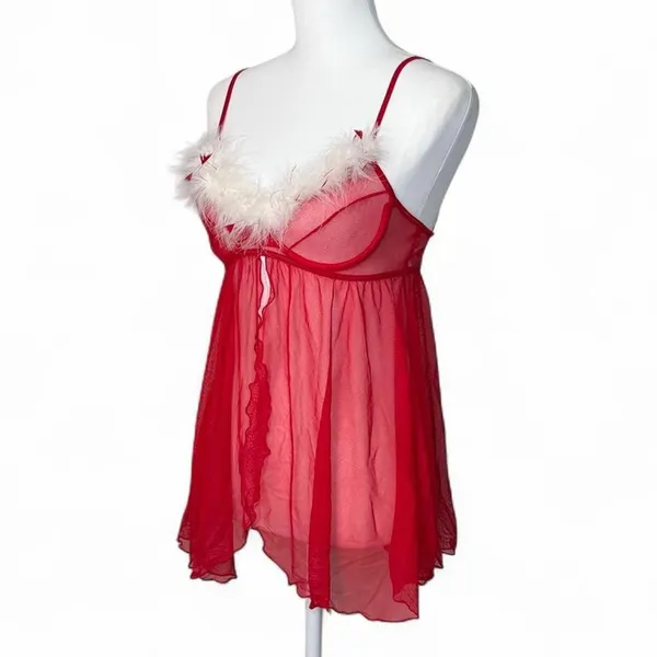 Sexy Mesh Marabou Lingerie Babydoll - Image 4