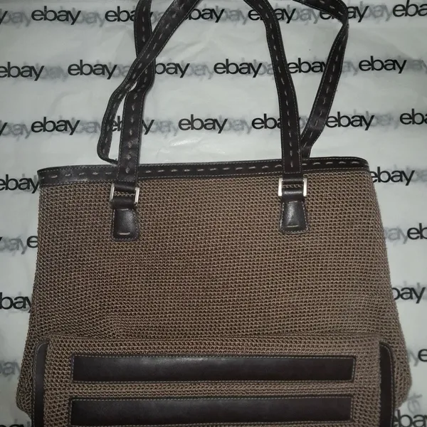 The Sak Brown Crochet Tote Shoulder Bag Faux Leather Trim & Double Straps - Image 2