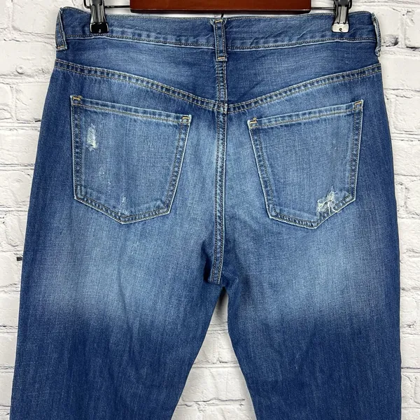 Old Navy Womens Boyfriend Button Fly Jeans Distressed Mid Rise Medium Wash Sz 4‎ - Image 5