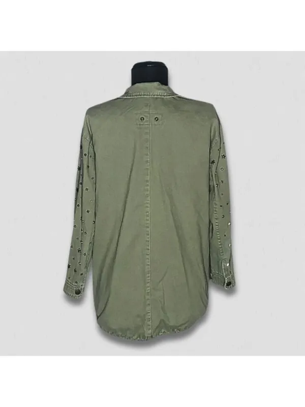 Zara green jacket cargo parka edgy studs relaxed snap boho rocker grunge punk 12 - Image 3