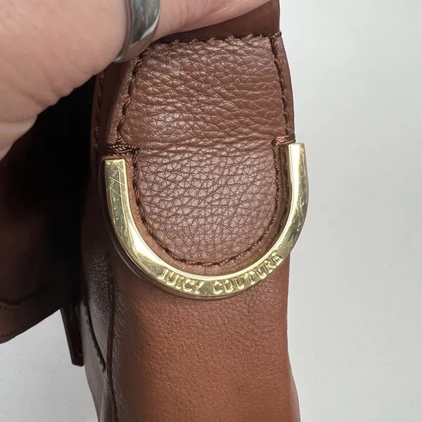 Juicy Couture Brown Leather Shoulder Bag Gold Turn Lock Hobo Saddle Bag - Image 4