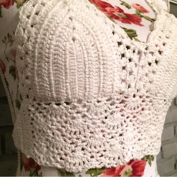Boutique NEW Boho Crochet Bikini Crop Top Beach Bralette New - Image 7