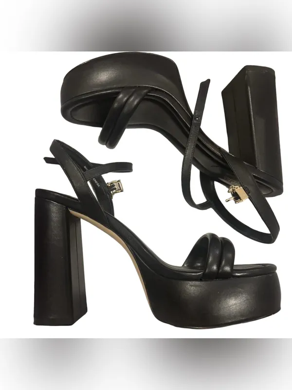 Michael Kors Black Laci Platform Block Heel Sandals with Gold Buckle - Image 4