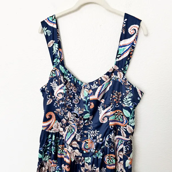 [Lulu's] Positively Adorable Navy Scarf Print Satin Tiered Bustier Romper NWT XL - Image 4