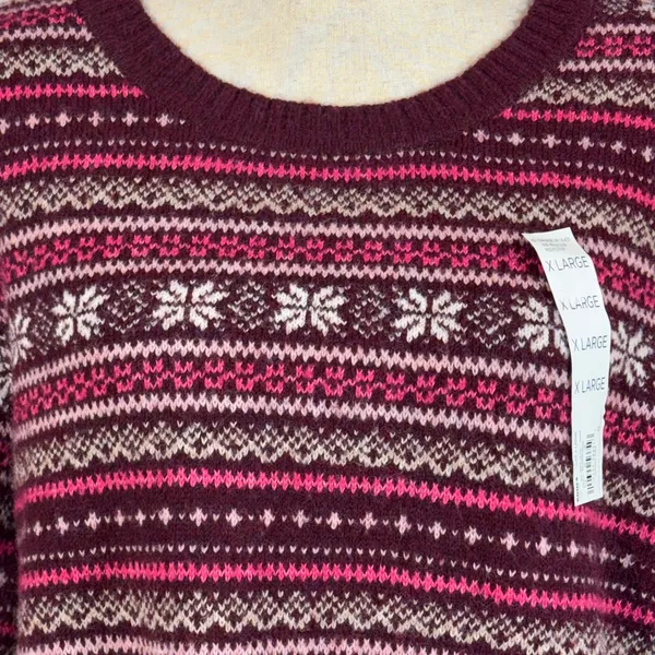 Croft & Barrow X-Large Sweater Fair Isle Crew Neck Long Sleeve Pullover Berry - Image 2