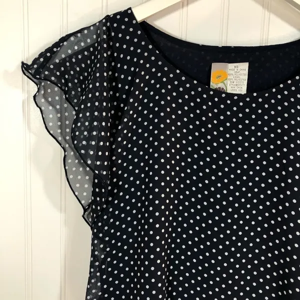 Mimi Chica Navy & White Polka Dot Flutter Sleeve Blouson Dress Size XS - Image 5