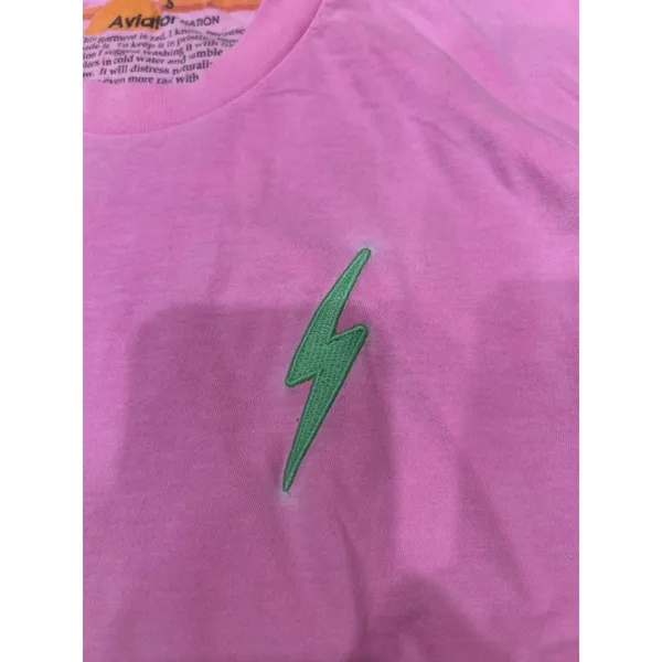 Aviator nation Neon Pink Bolt Cropped Boyfriend Tee women's small - Image 5