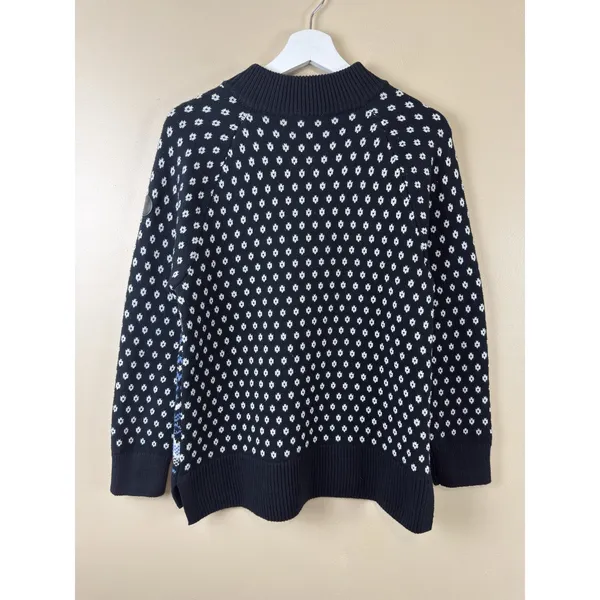 T by Talbots Fair Isle Thermolite Snap Mockneck Sweater Black/Blue Womens M NWOT - Image 2
