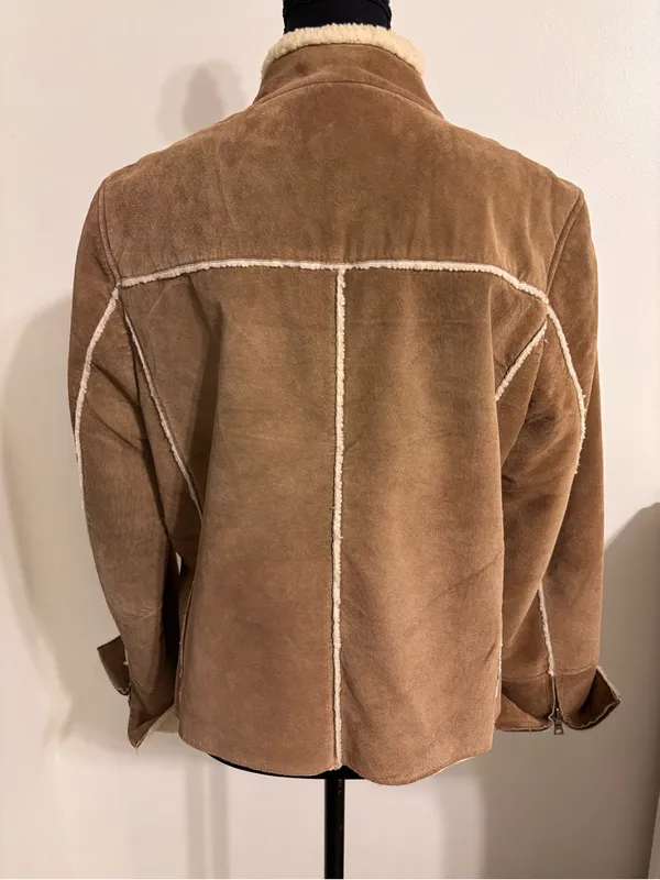 Co & Eddy women’s tan camel suede faux shearling lined jacket size 10 zip front - Image 4