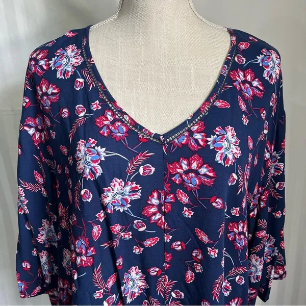 Como Vintage NWT Red White & Blue Floral Popover M - Image 4