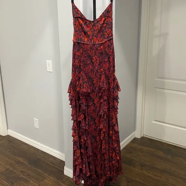 Cinq A Sept Stargazer Lilies Glenda Gown Size‎ 8 Red Floral Maxi Dress - Image 5