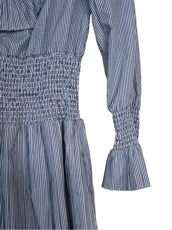 English Factory Women's M Striped Long Sleeve Smocked Waist Lined Mini Dress - Image 7