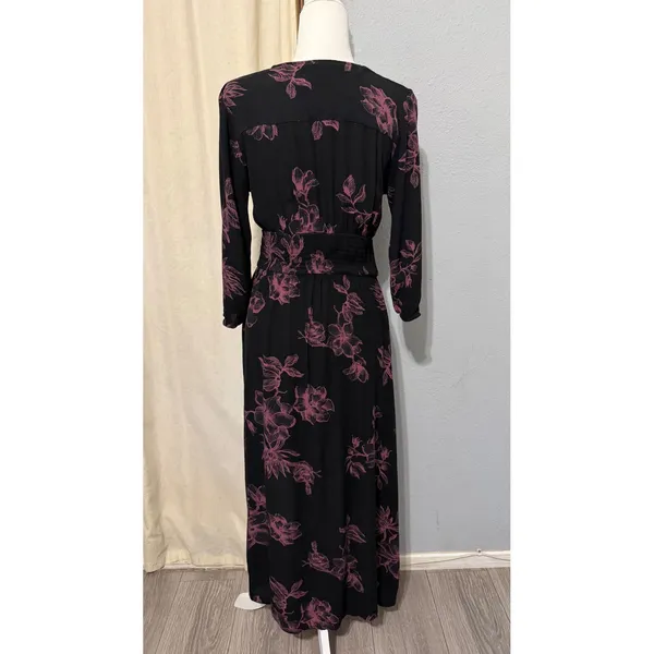 Whimsical‎ American Rag Midi Dress S Black Pink Floral Smocked Waist High-Low - Image 5